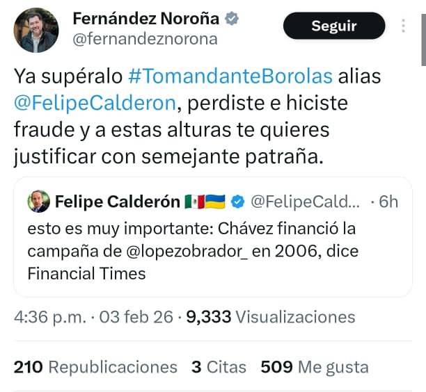 Noroña responde a Calderón