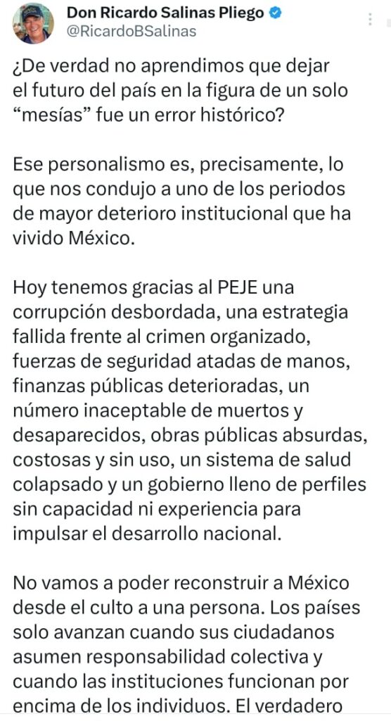 Ricardo Salinas Pliego niega ser mesías