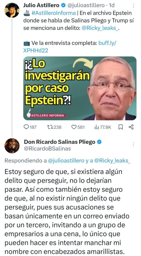 Ricardo Salinas reacciona a caso Epstein