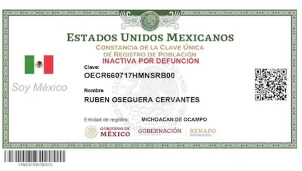 Acta de defunción muestra datos generales de El Mencho