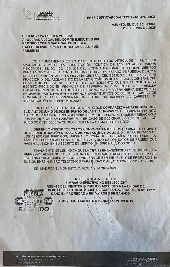 Denuncian a exdirigente del PAN en Puebla por abuso de confianza