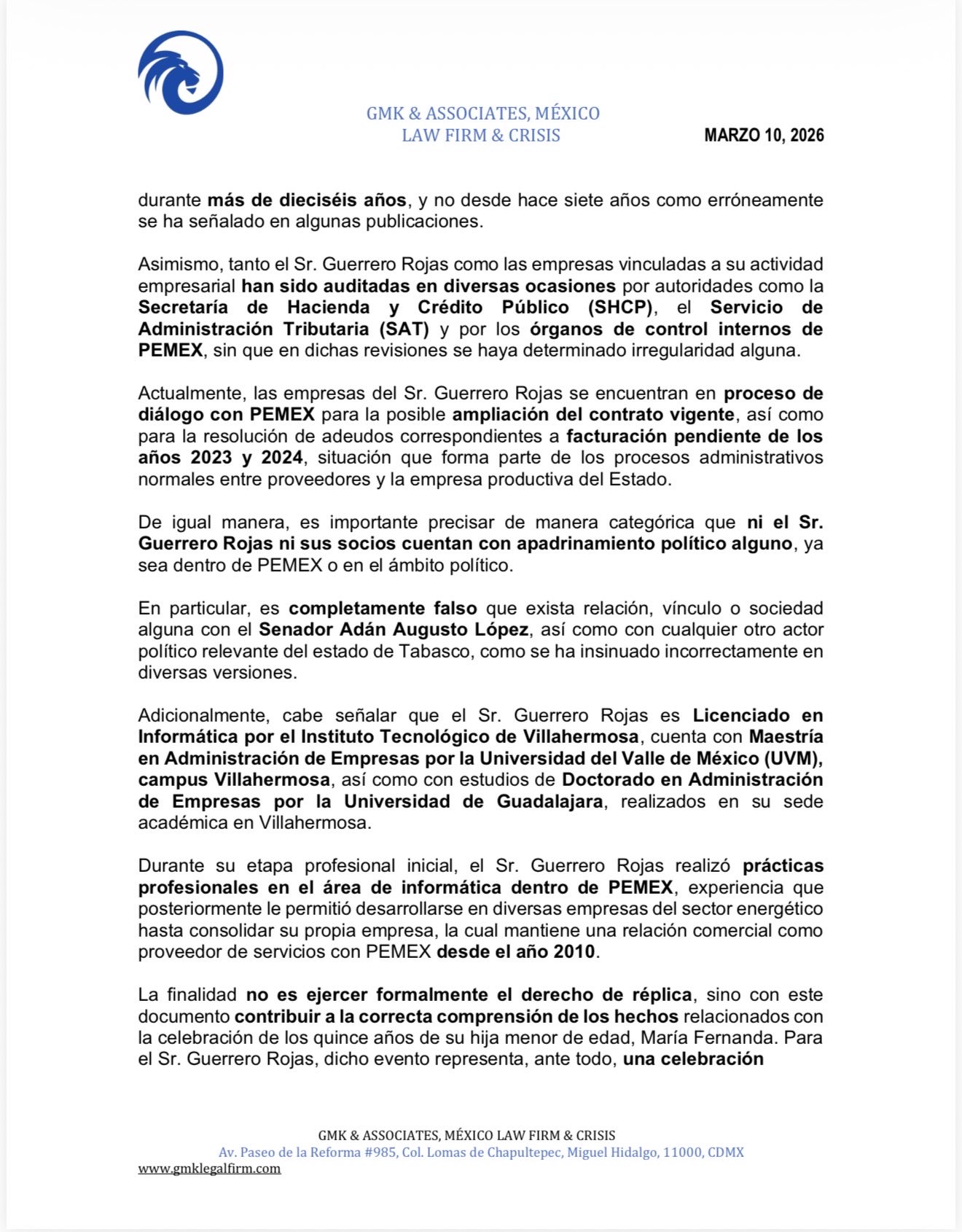 Contratista de Pemex responde a críticas por lujosos XV años de su hija