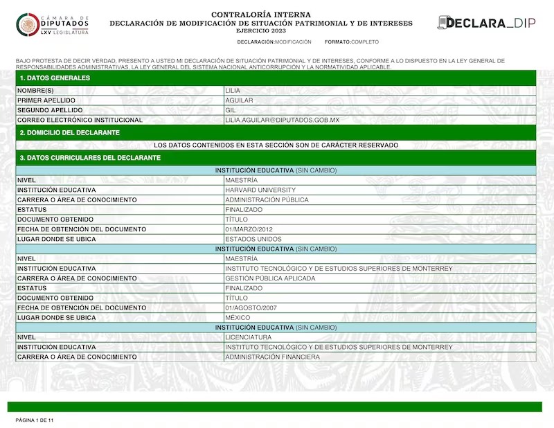 Lilia Aguilar declaración patrimonial 