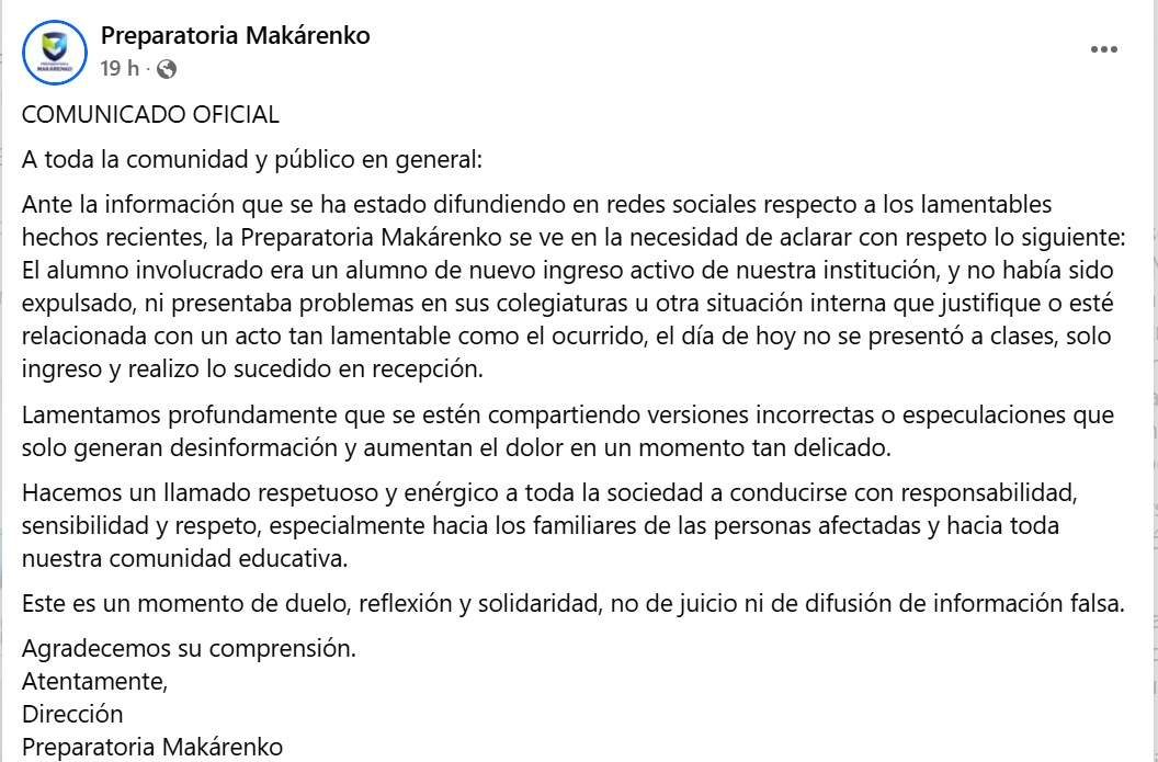Preparatoria Michoacán comunicado