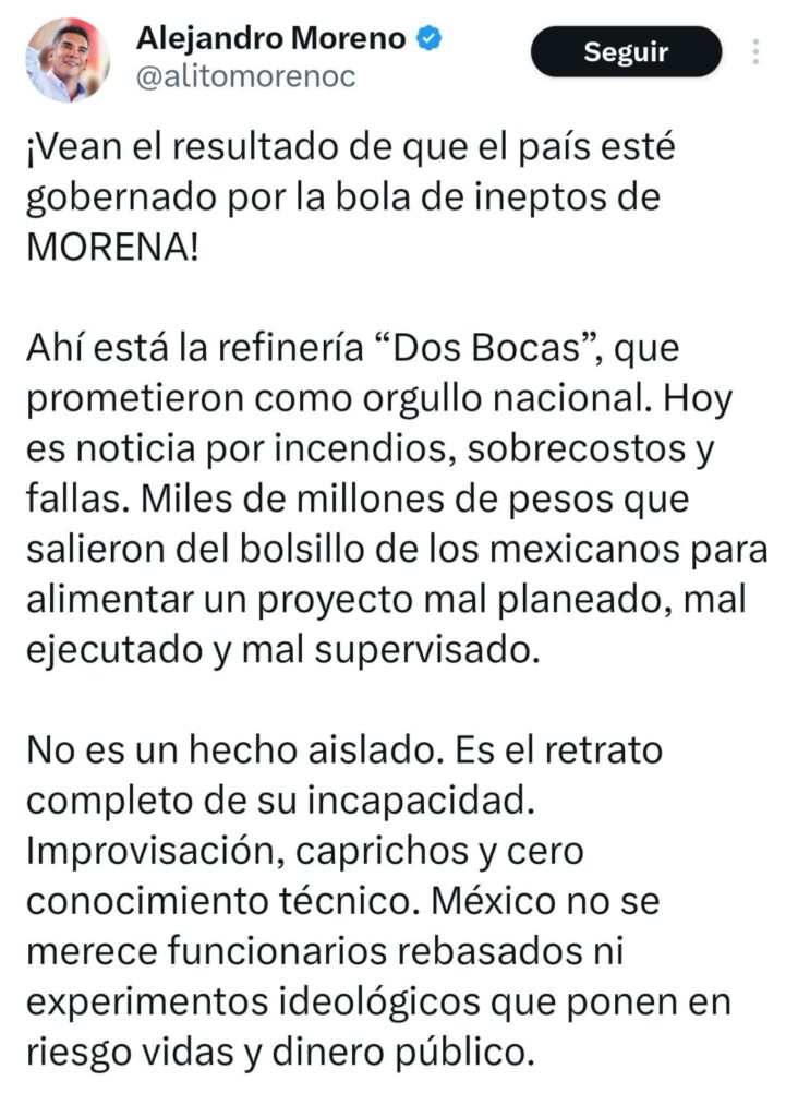 Alito reacciona a incendio en Dos Bocas