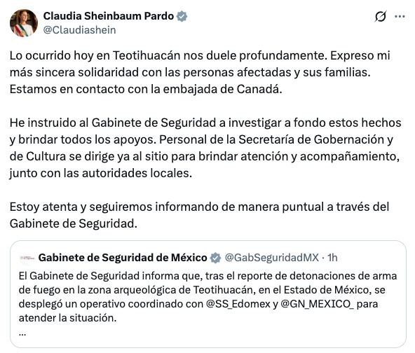 Balacera en Teotihuacán deja 2 muertos; Sheinbaum reacciona