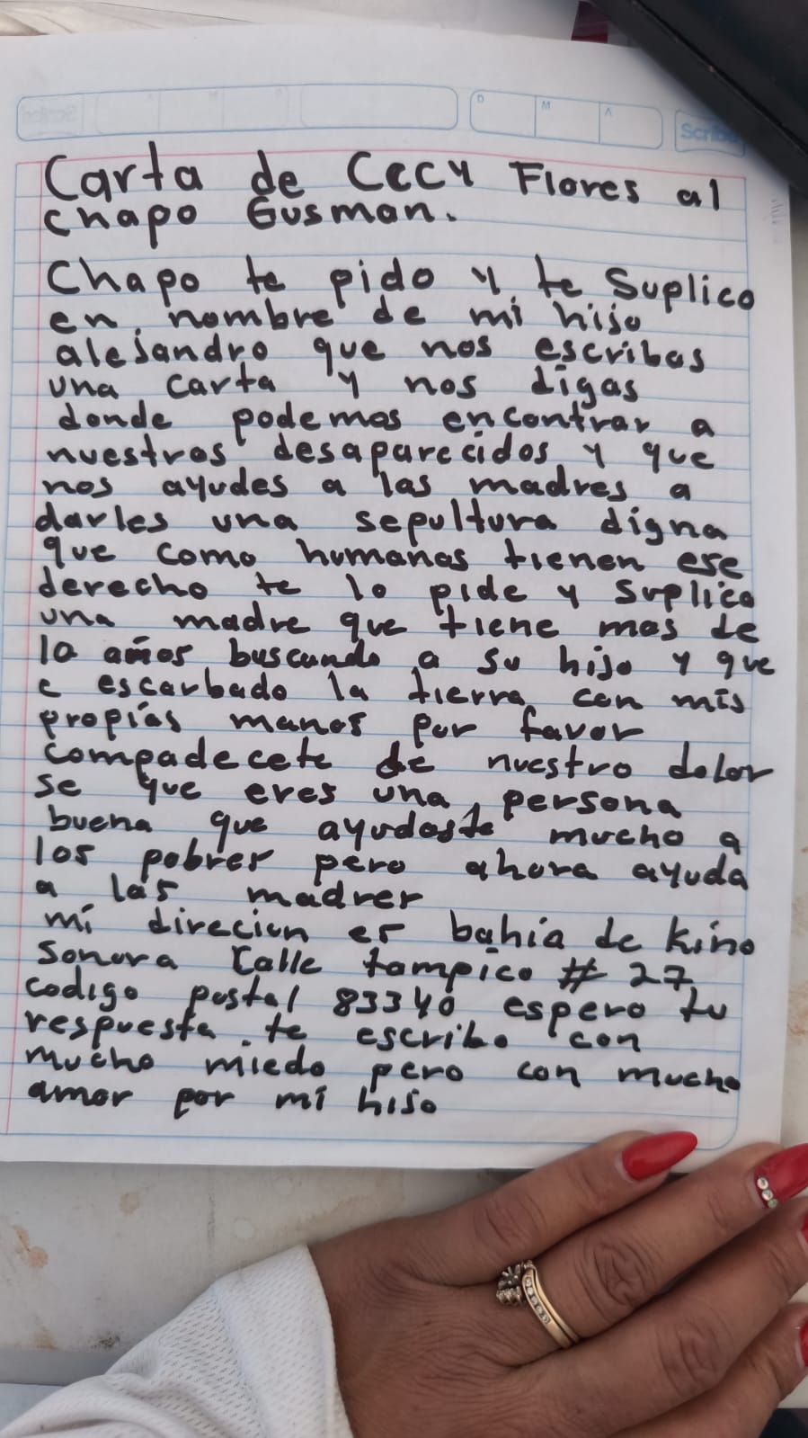 Ceci Flores carta El Chapo