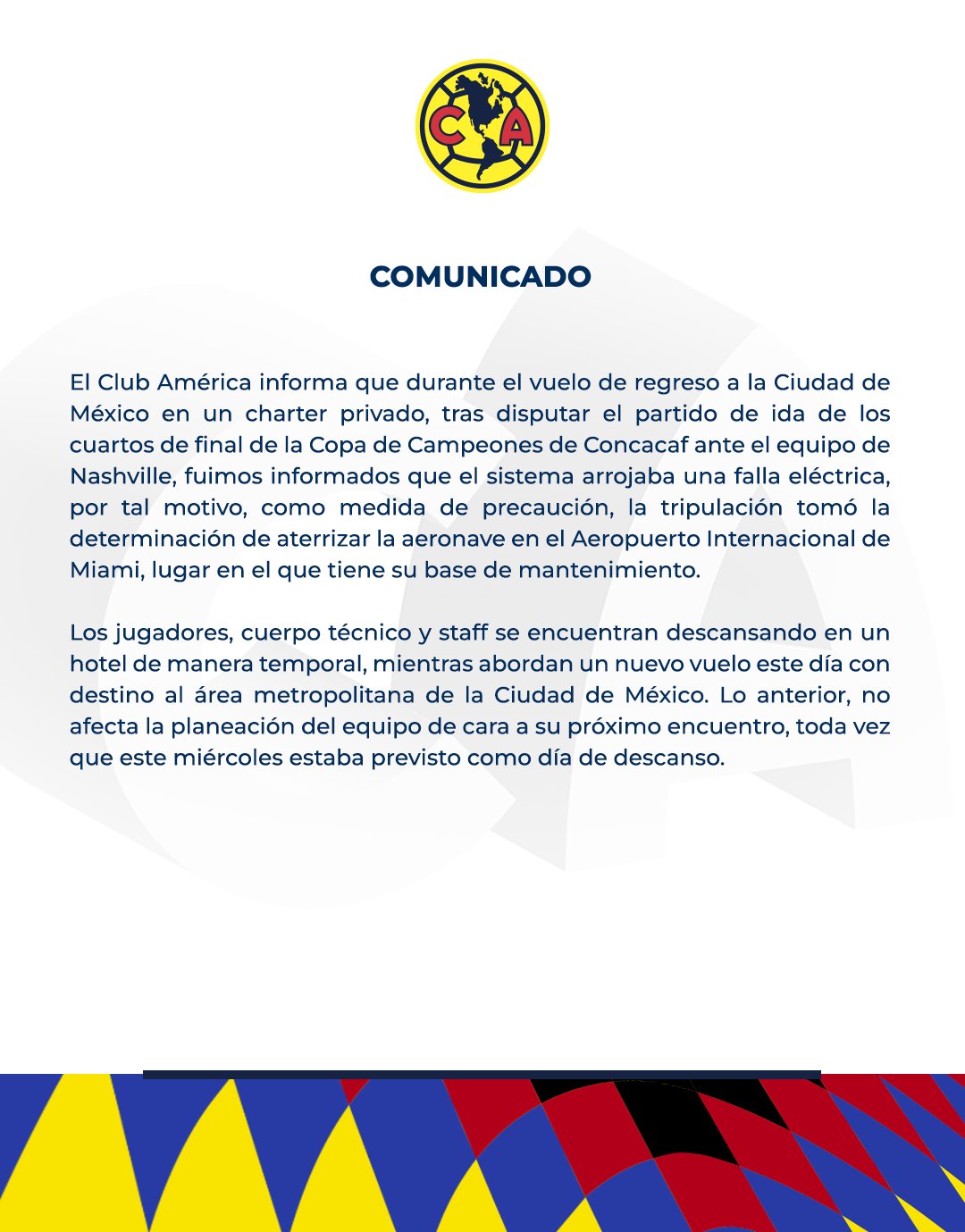 Comunicado Avión del América