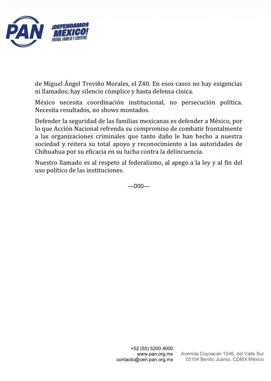 Comunicado respaldo PAN Maru