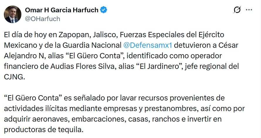 Harfuch detención El Güero Conta