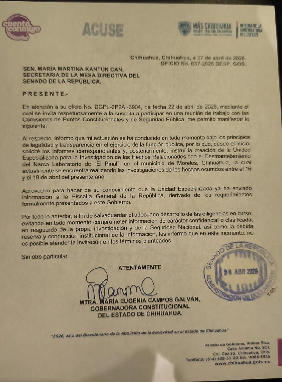 Maru Campos rechaza comparecer en el Senado por caso CI
