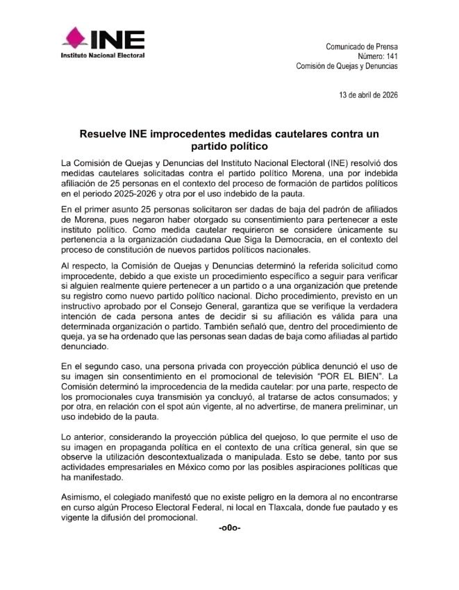 INE comunicado Salinas Pliego