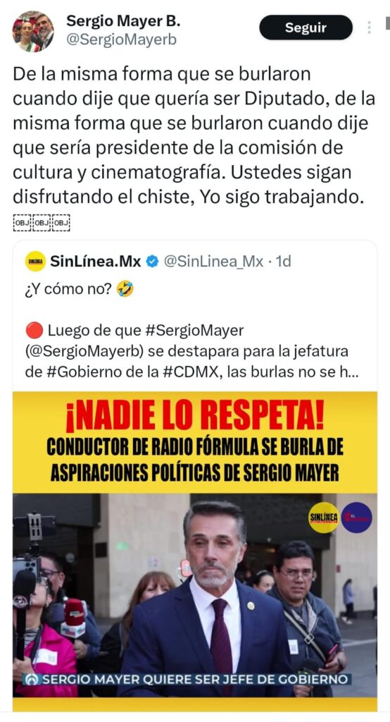 Sergio Mayer reclama en redes
