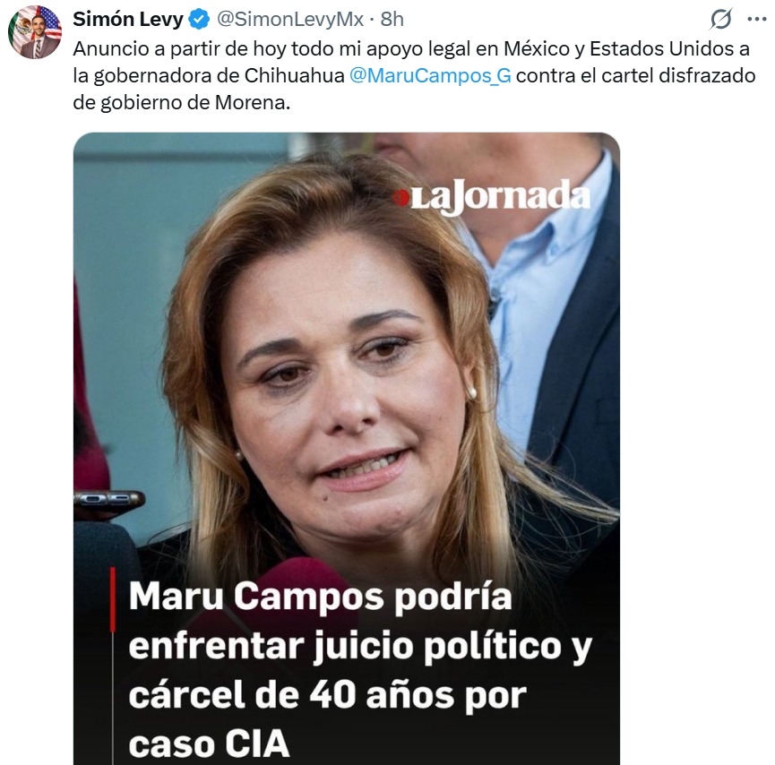 Simon Levy ofrece apoyo a Maru Campos
