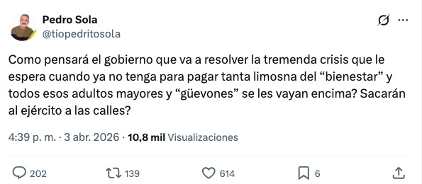 Tunden a Pedro Sola por criticar los programas sociales