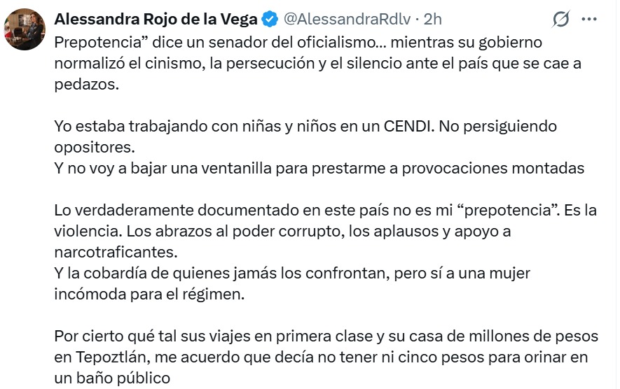 Alessandra Rojo responde Noroña