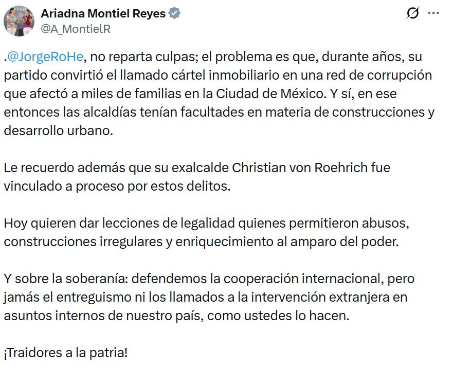Ariadna Montiel responde PAN