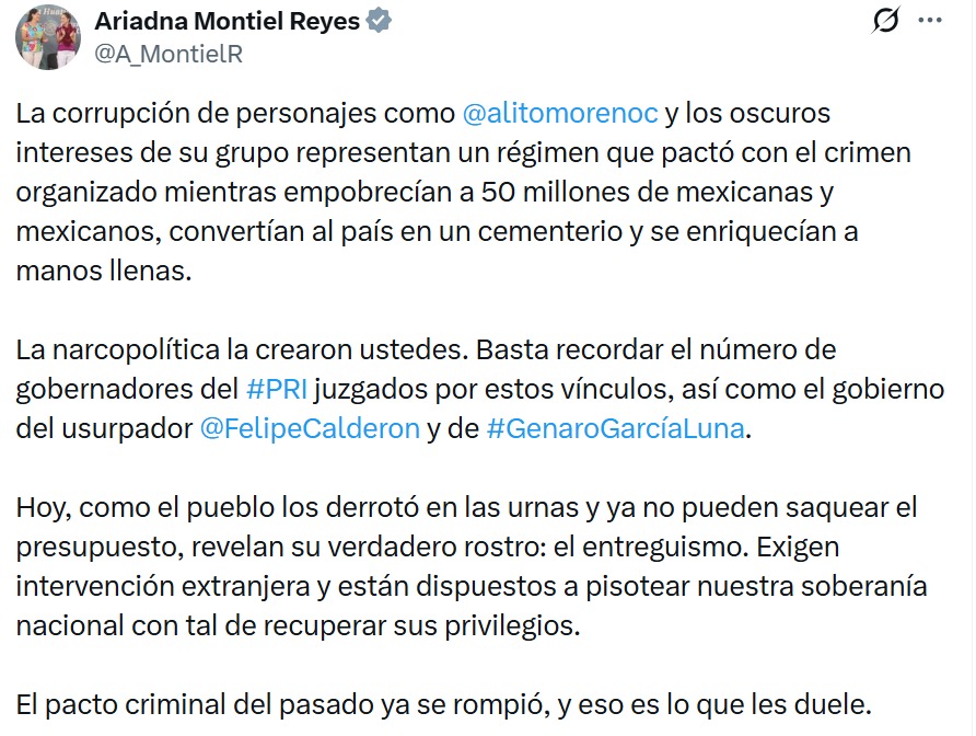 Ariadna Montiel responde PRI