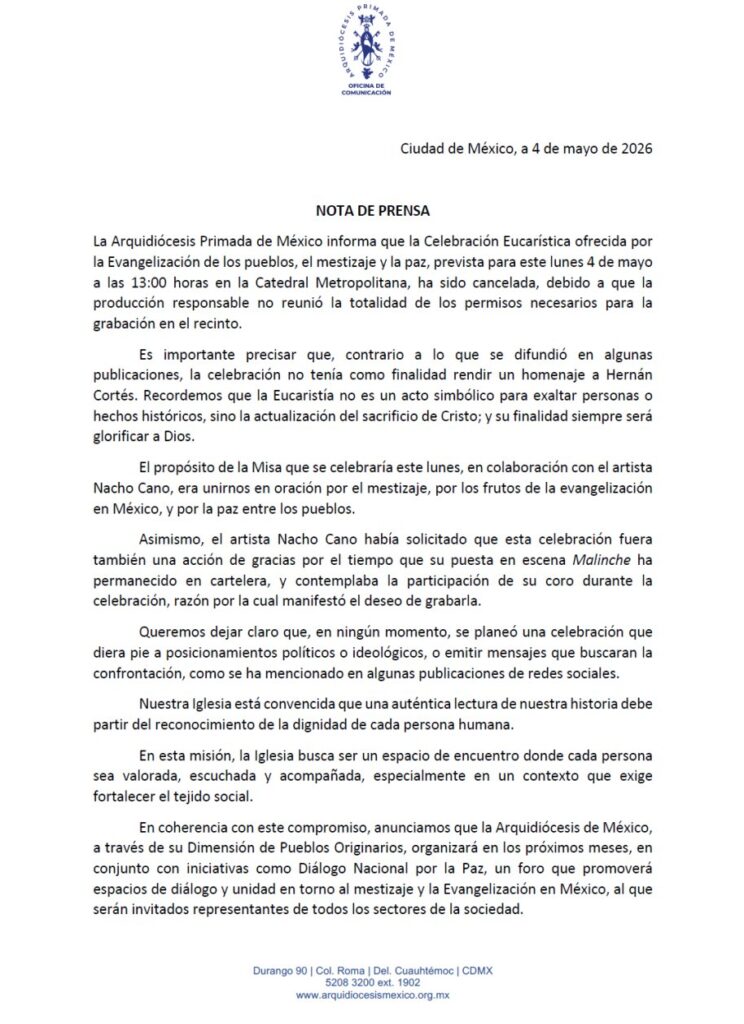 Arquidiócesis misa Hernán Cortés