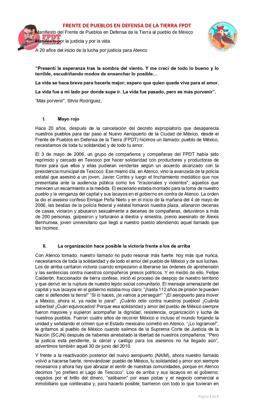 Atenco FPDT exigen se cumpla justicia