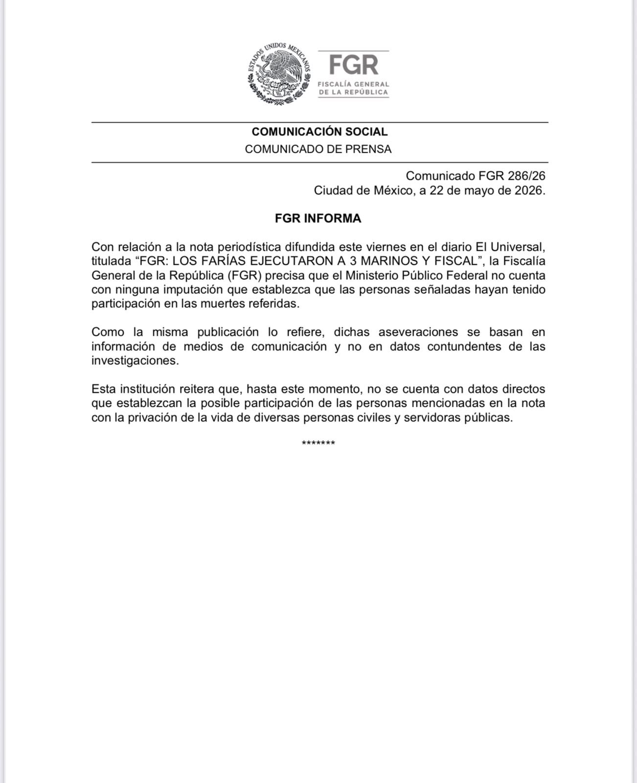 Comunicado FGR