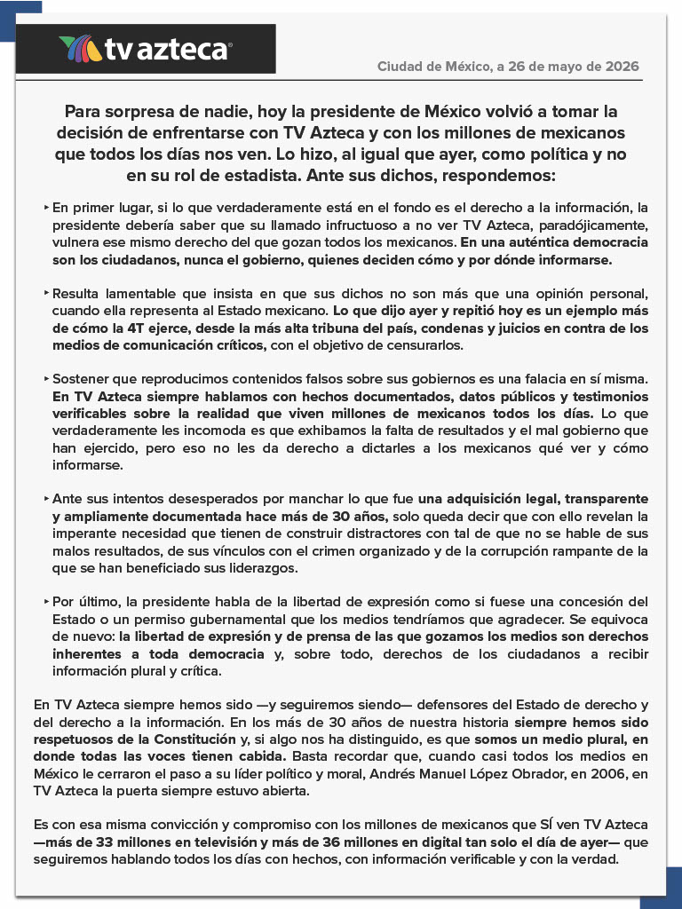 Comunicado TV Azteca