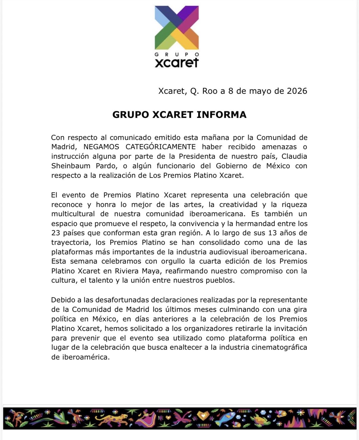 Comunicado Grupo Xcaret
