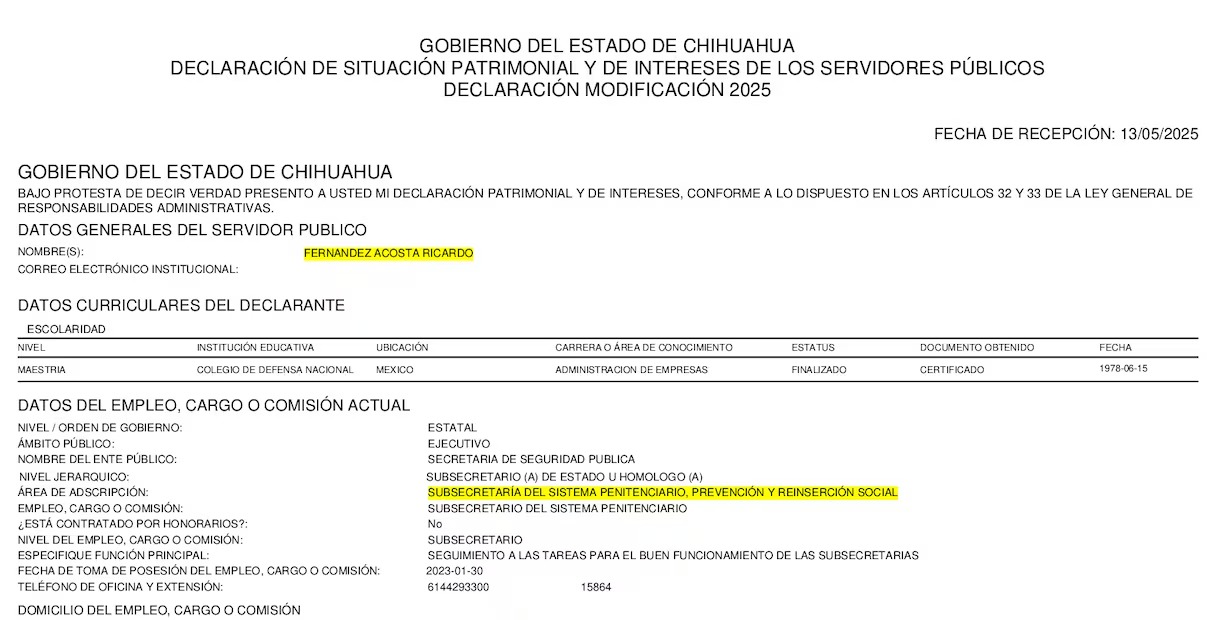 Declaración patrimonial de Fernández Acosta
