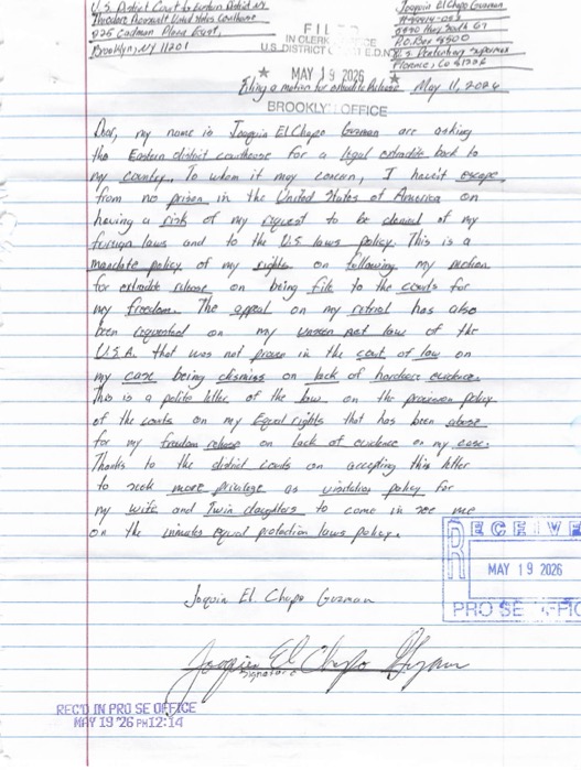 El Chapo envía cuatro nuevas cartas a la Corte de Brooklyn