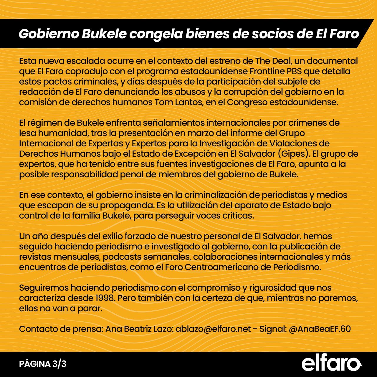 El Faro comunicado Bukele