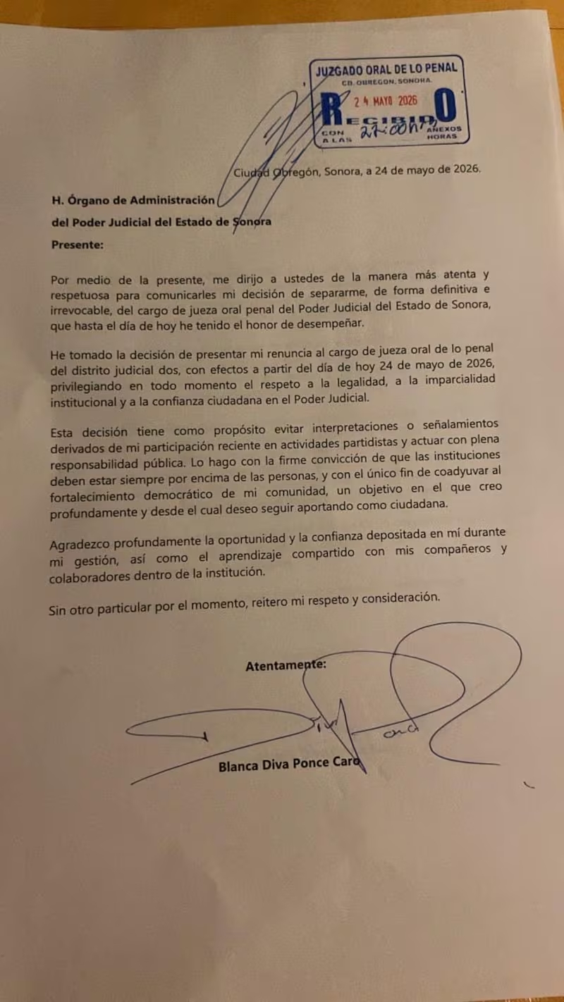 Jueza electa de Sonora renuncia tras polémica con Morena