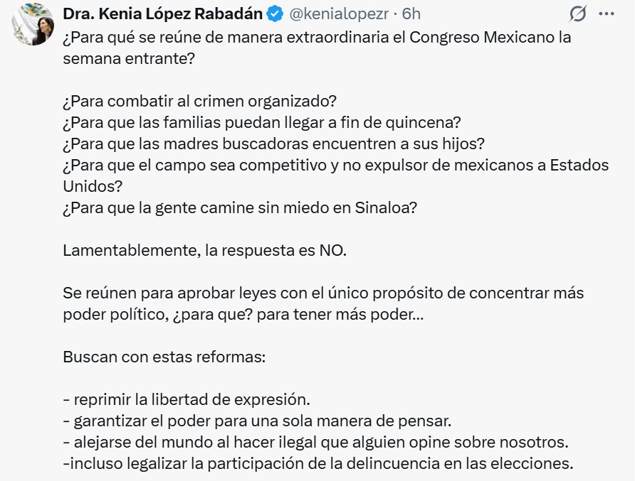 Kenia López critica a Morena