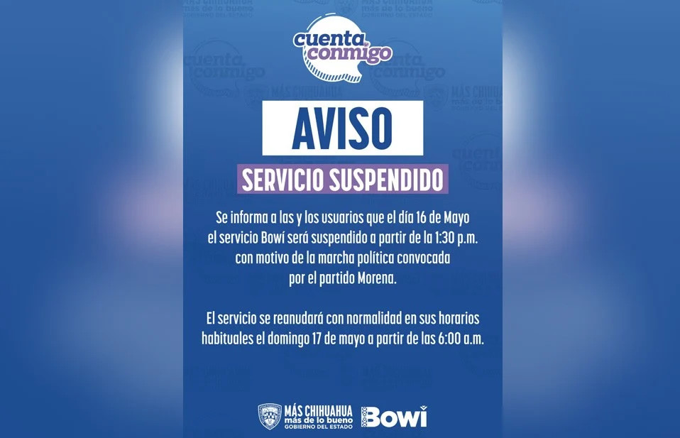 Maru Campos suspende transporte Bowi