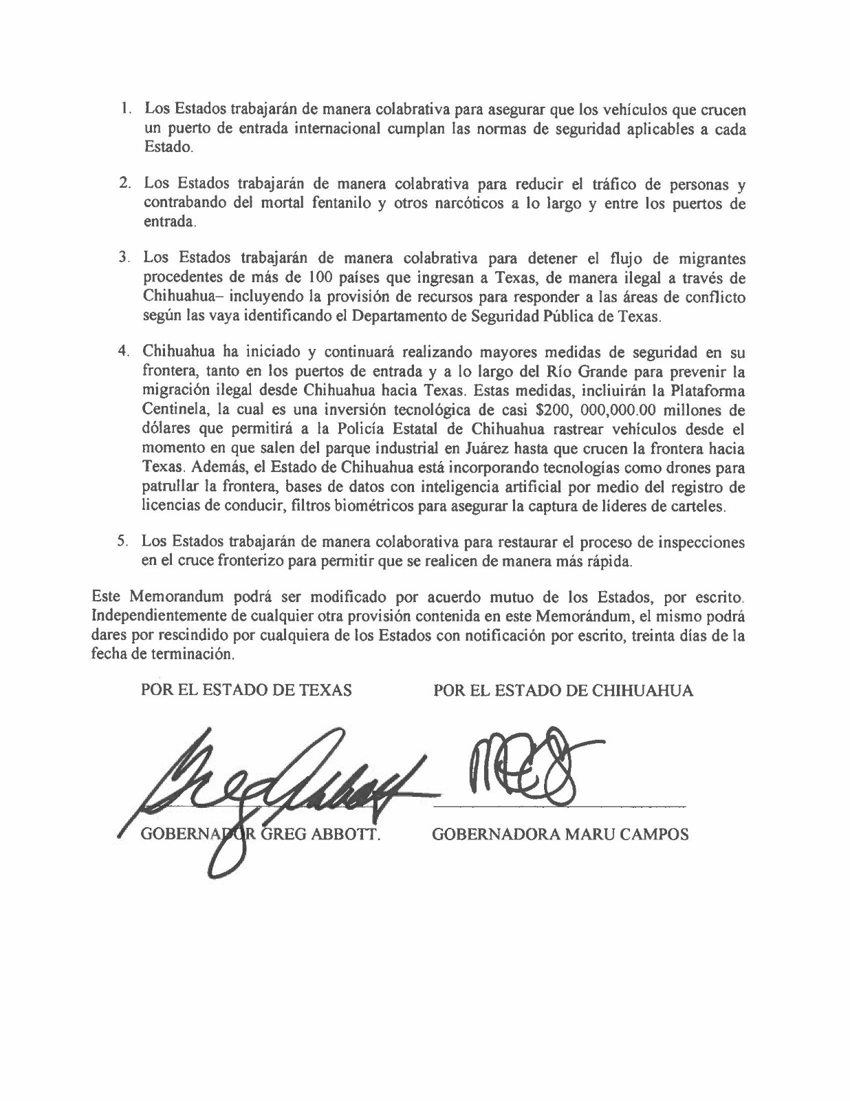 Maru Campos Texas acuerdo