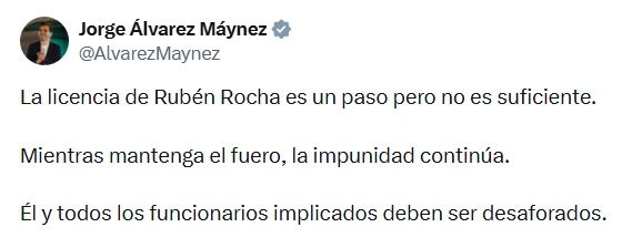 MC celebra salida de Rubén Rocha