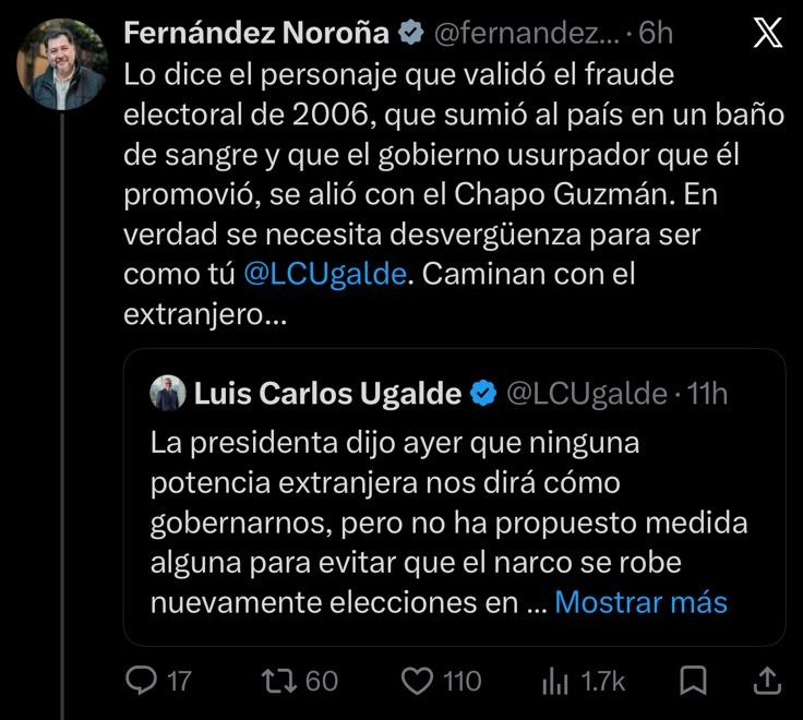 Noroña responde a Ugalde