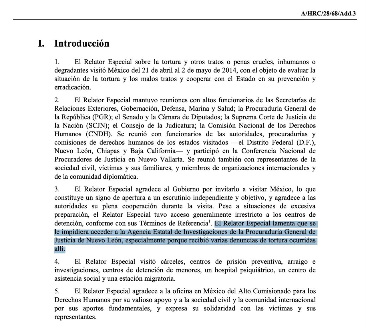 Relator ONU Adrián de la Garza