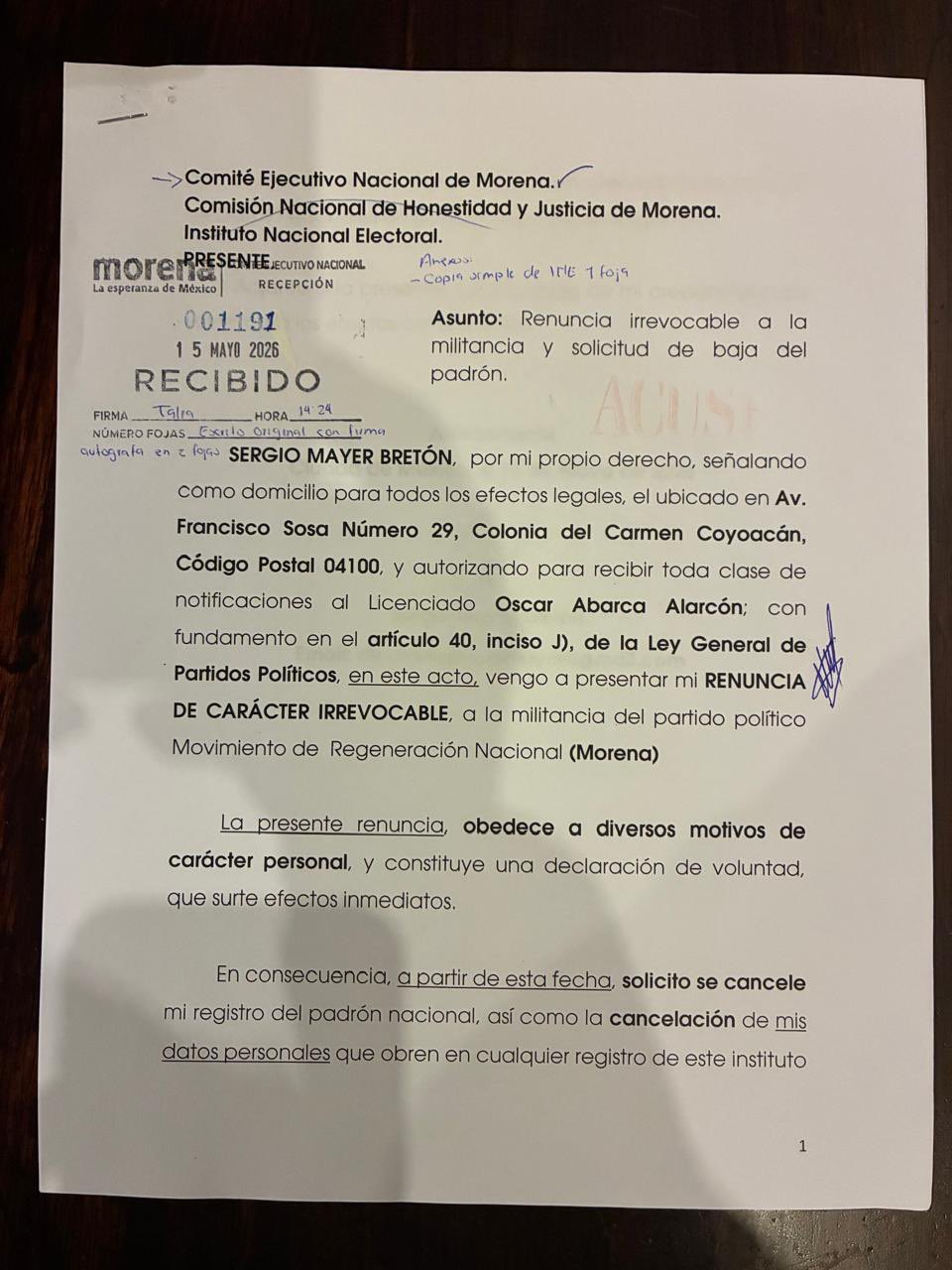Renuncia Sergio Mayer