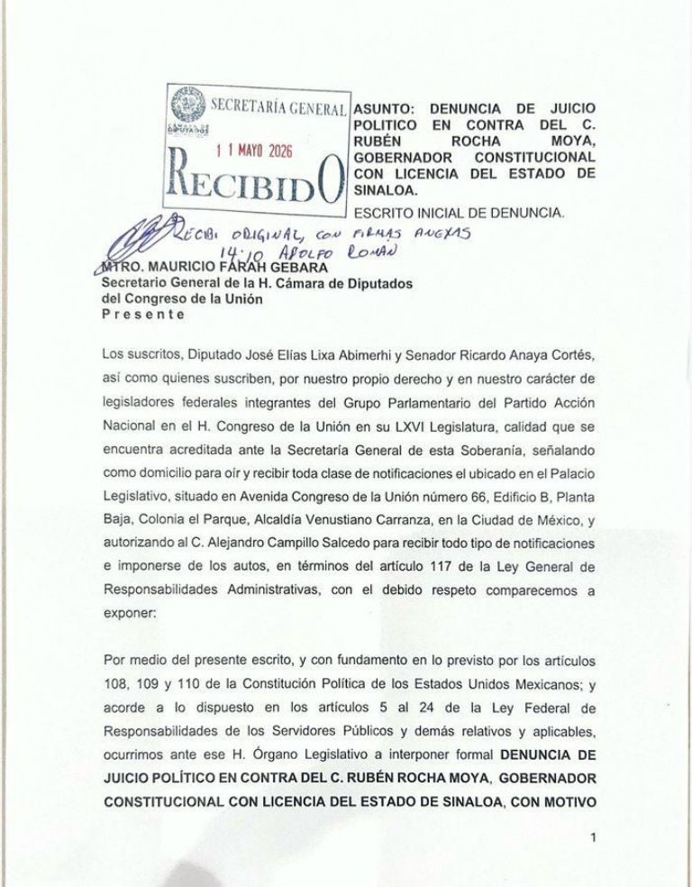solicitud del PAN contra Rocha Moya