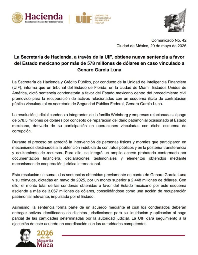 UIF fallo a favor de México por caso García Luna