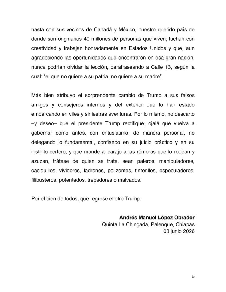 Carta a Trump
