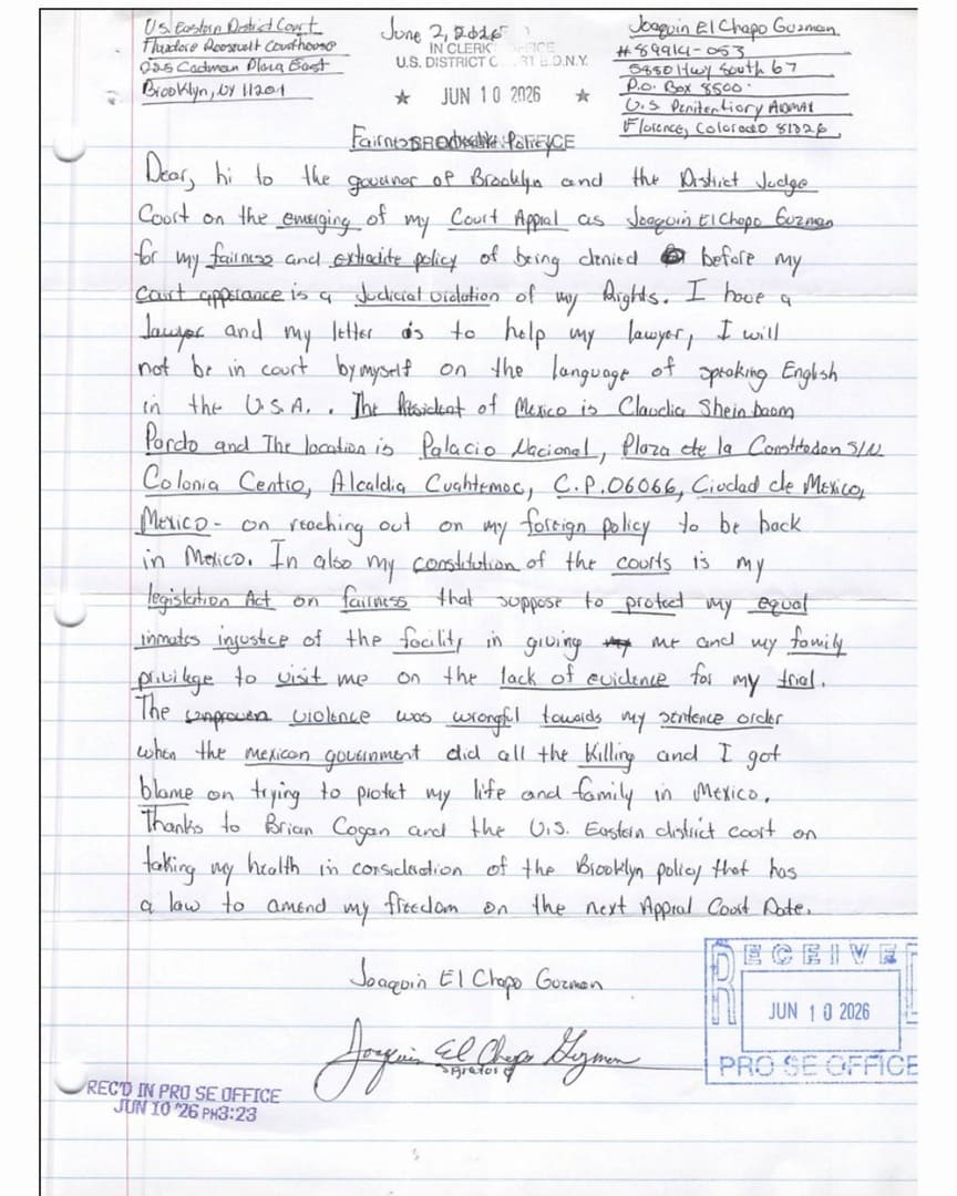 El Chapo pide ayuda a Sheinbaum