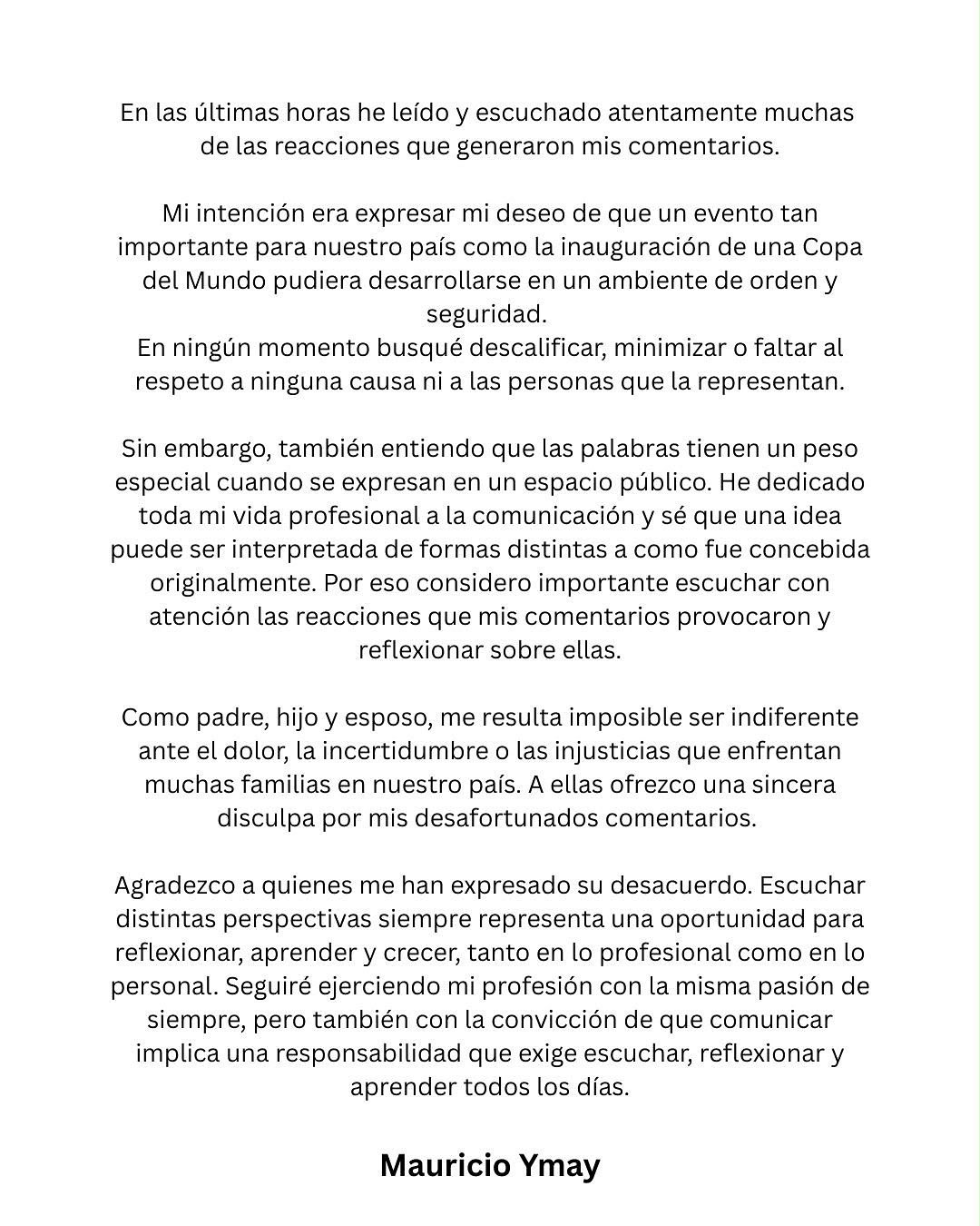 Comunicado Mauricio Ymay