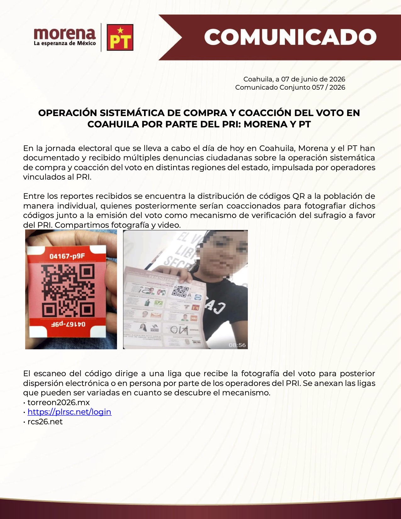 Comunicado Morena compra de votos 