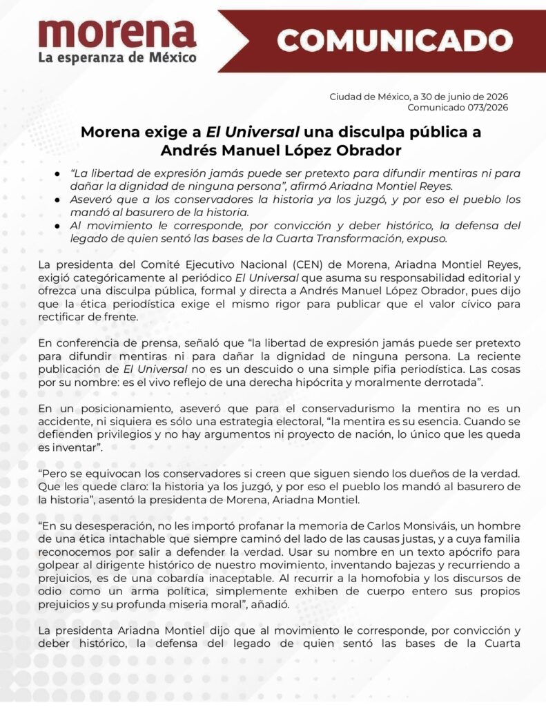 comunicado Morena El Universal