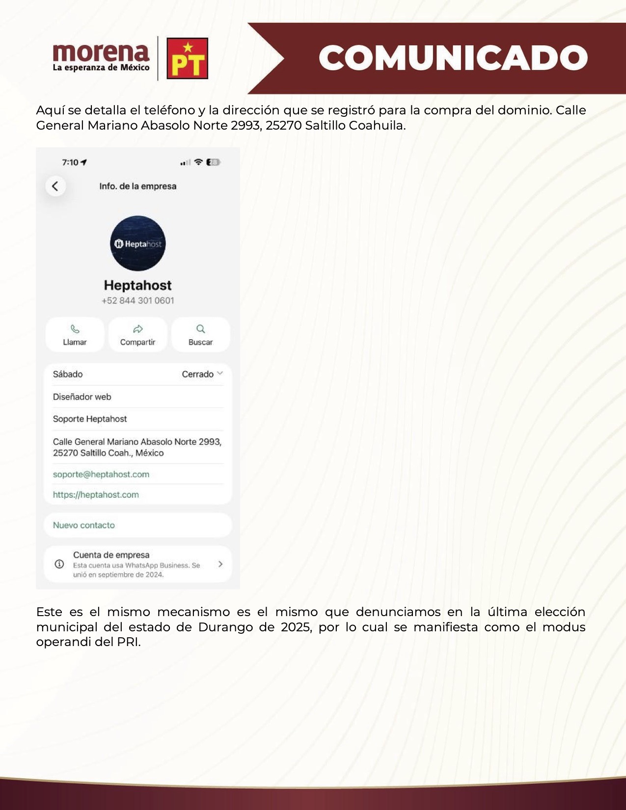 Comunicado Morena votos Coahuila 