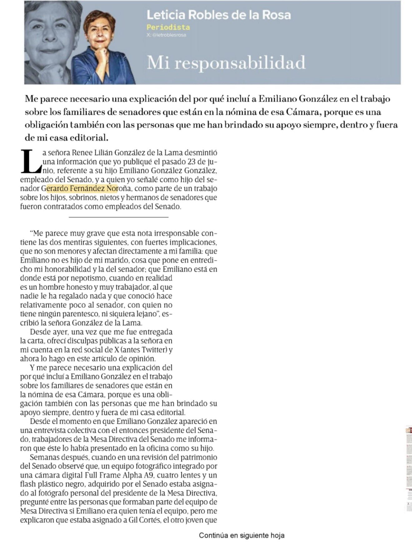 Leti Robles disculpa Excélsior 