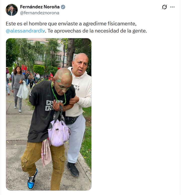 Noroña acusa a Alessandra Rojo de mandar hombre a agredirlo