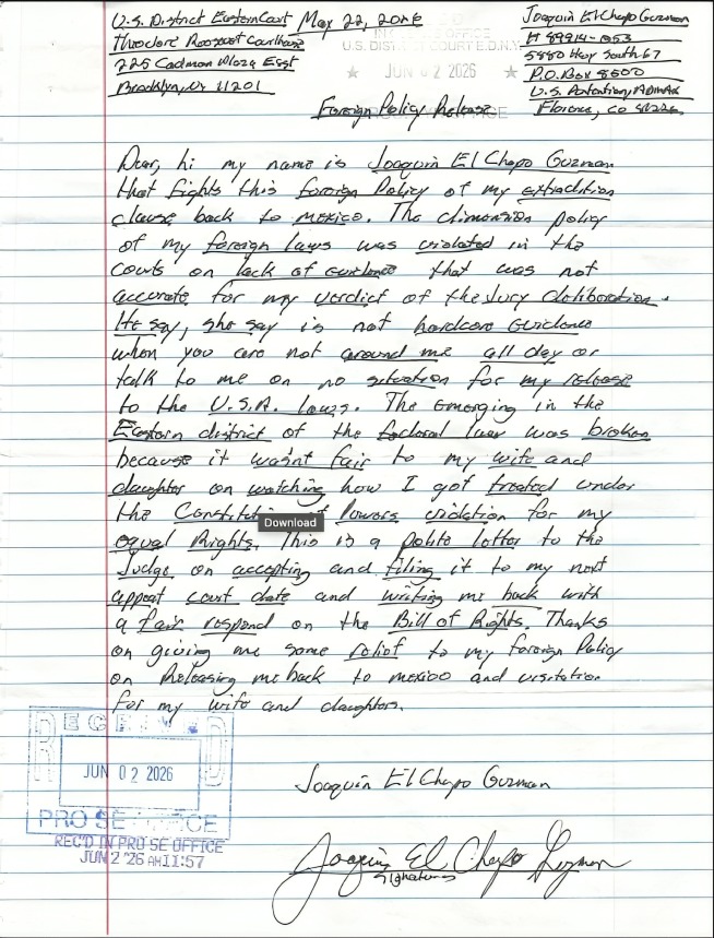 Nueva carta El Chapo