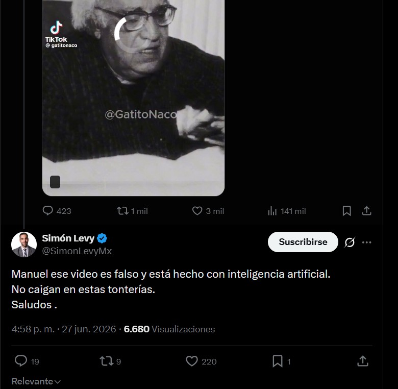 Simón Levy desmiente video de IA de Monsiváis 